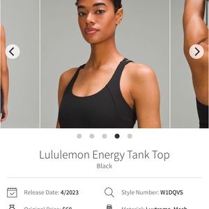 Lululemon Energy Tank Top Black NWT size 6